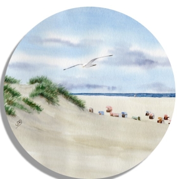 Coasters glass coasters 9,5 x  9,5 cm Watercolor Art Print Beach Chair Sunset North Sea Island Juist - Beach chairs on the beach - Juist 8